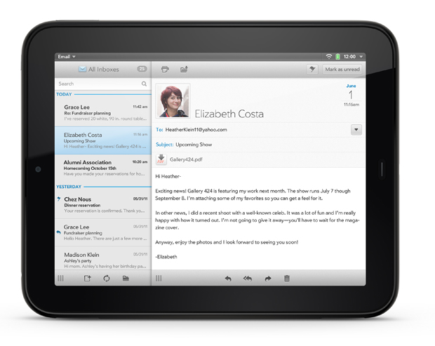 HP TouchPad Review Email App